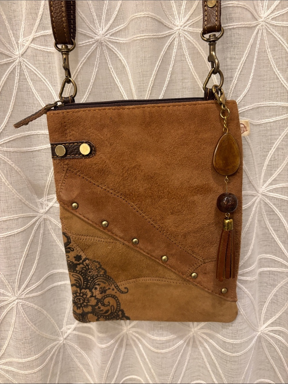 Vaan & Co Suede Tassel Accent Crossbody Bag - Brown - Picture 12 of 12